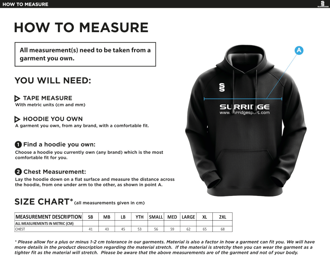 Winterton Cricket Club - Blade Hoody - Size Guide