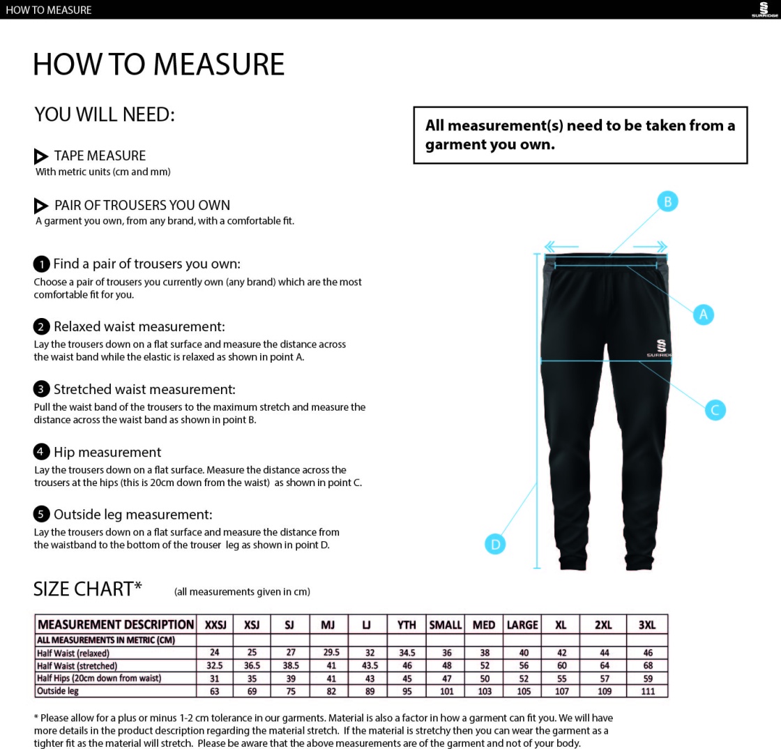 Winterton Cricket Club - Dual Skinny Pants - Size Guide