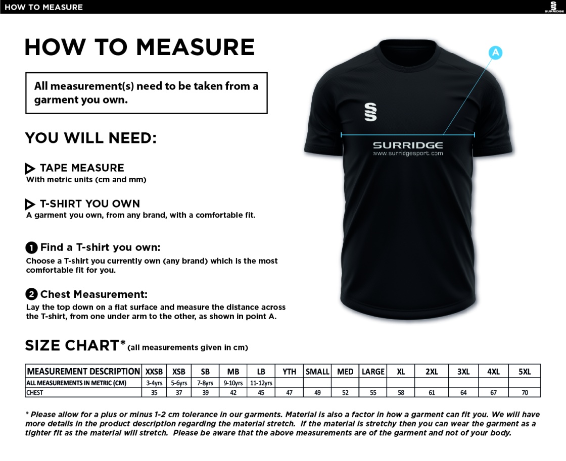 Winterton Cricket Club - Dual Games Shirt - Size Guide