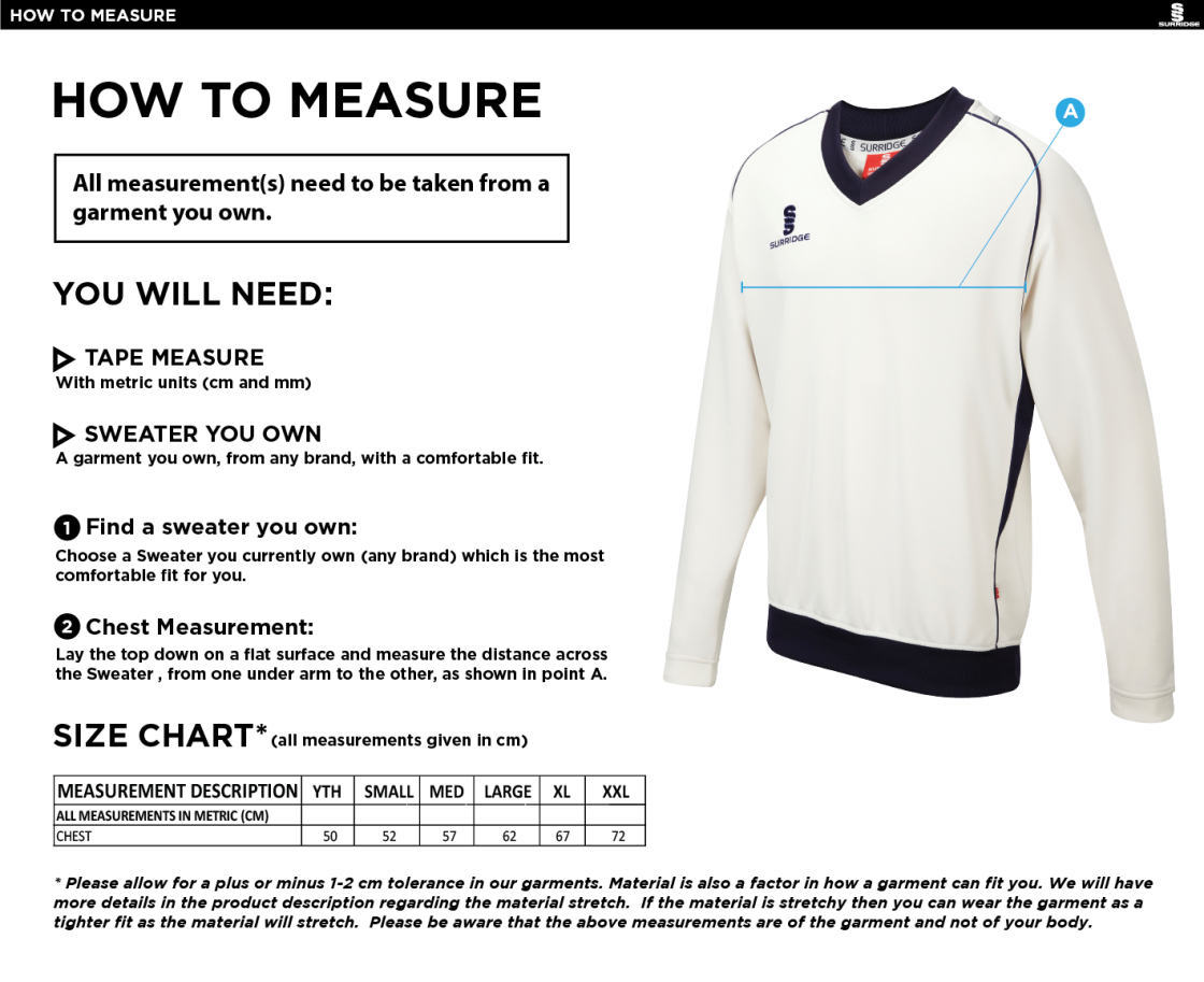 Winterton Cricket Club - Curve Long Sleeve Sweater - Size Guide