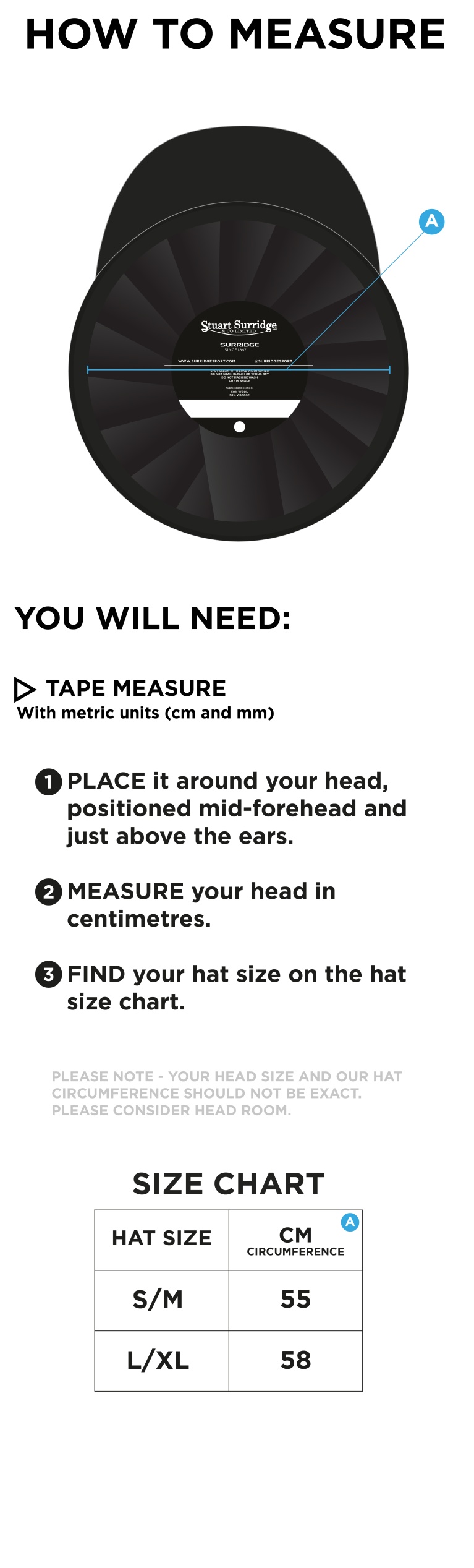 Winterton Cricket Club - Baggy Cricket Cap - Size Guide