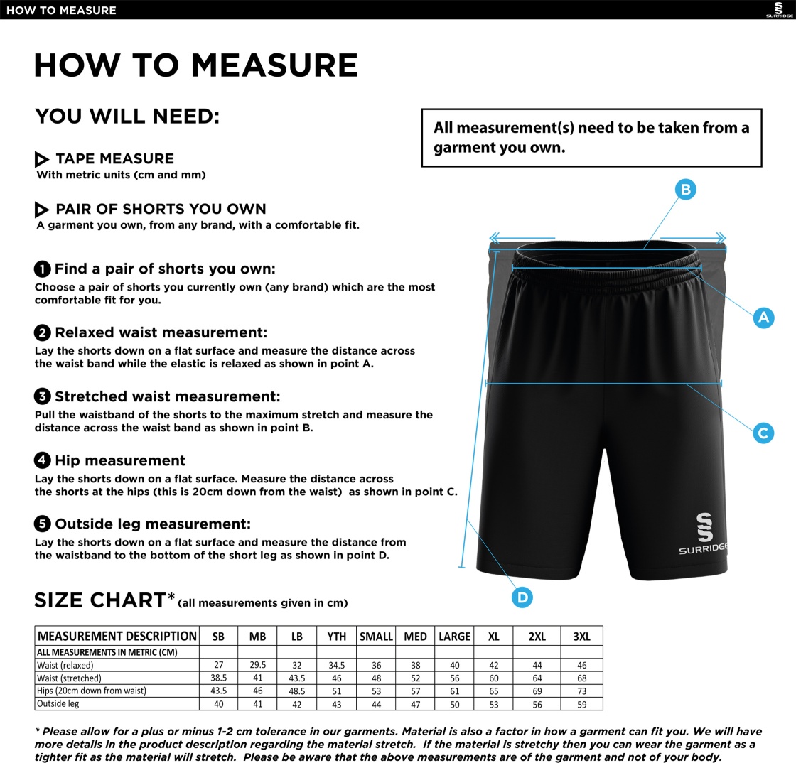 Winterton Cricket Club - Ripstop Leisure Shorts - Size Guide