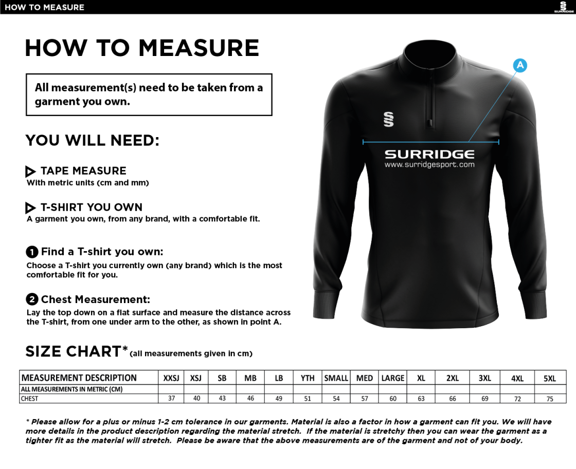 Winterton Cricket Club - Blade Performance Top - Size Guide