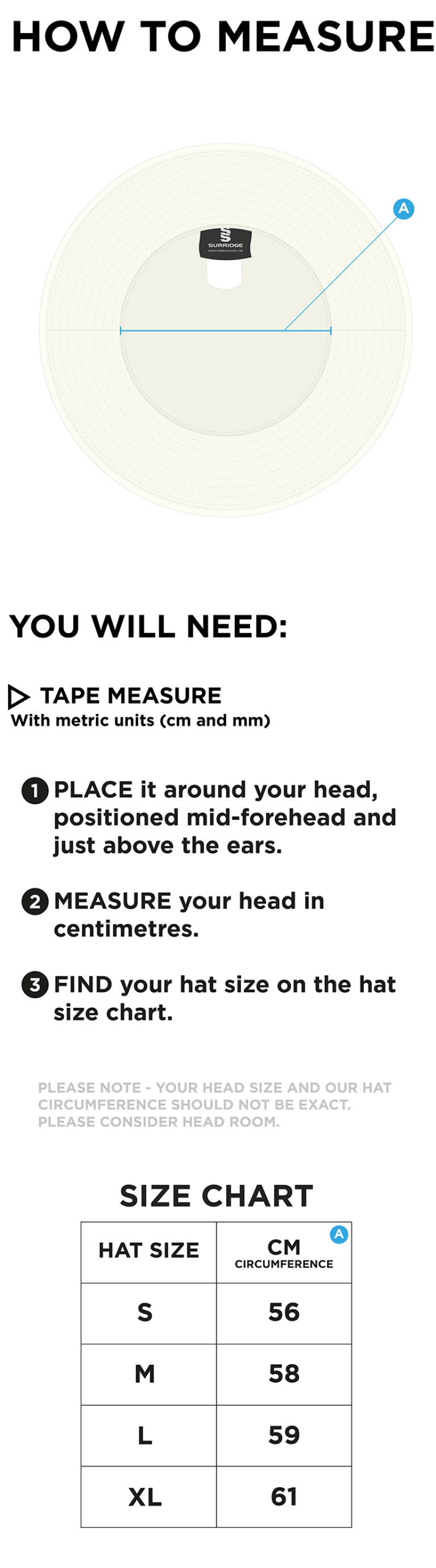 Winterton Cricket Club - Floppy Hat - Size Guide