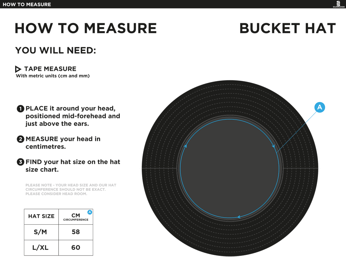 winterton cc Dual Bucket Hat - Navy - Size Guide